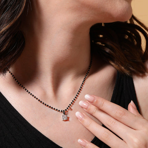 Tiny Square Solitaire Earrings & Mangalsutra Set. - KORE JEWELS