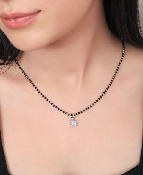 Tiny Square Solitaire Mangalsutra. - KORE JEWELS