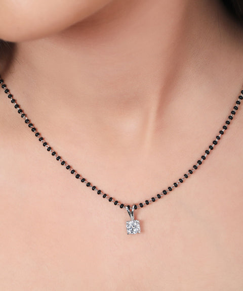 Tiny Square Solitaire Mangalsutra. - KORE JEWELS