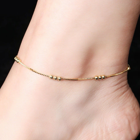 Triple Beaded Chain Rose Gold Anklet - KORE JEWELS