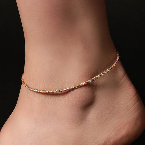 Triple Tone Entwined Anklet - KORE JEWELS
