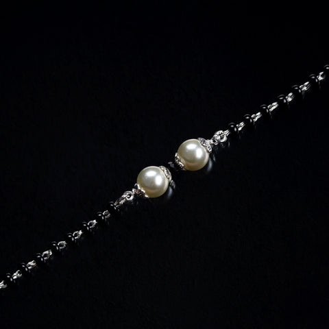 Pearl and Black Beads Silver Bracelet