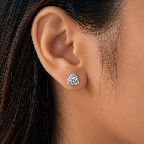 Single Halo Triangle Earings.