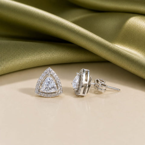 Single Halo Triangle Earings.