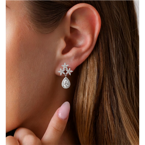 Floral Tear-Drop CZ Earrings