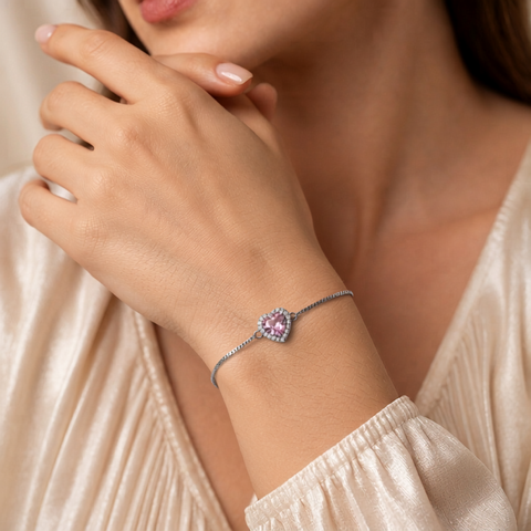 Pink Zirconia Heart Bracelet