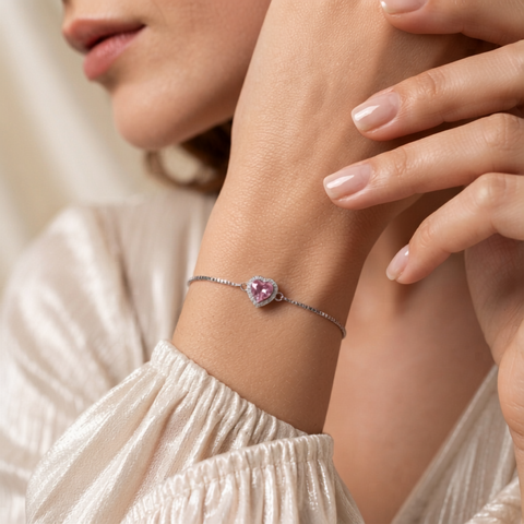 Pink Zirconia Heart Bracelet