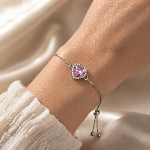 Pink Zirconia Heart Bracelet