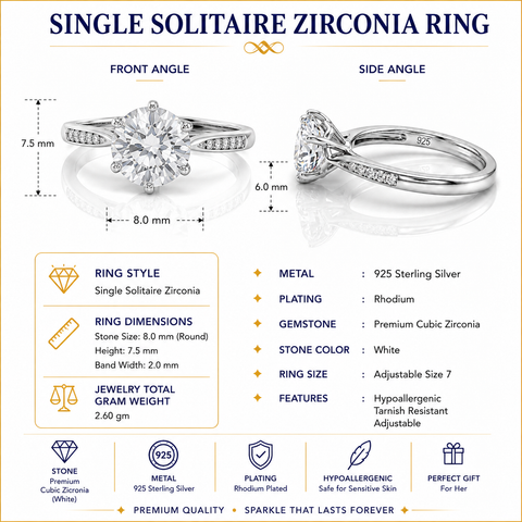 Single Solitaire Zirconia Ring.