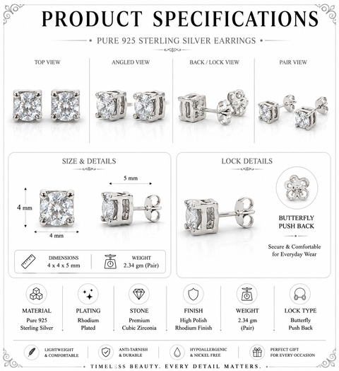 Square Solitaire Earrings