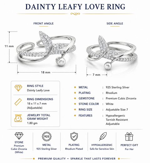 Dainty Leafy Love CZ Ring.