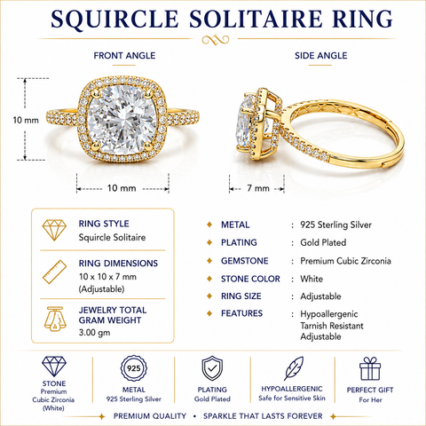 Alluring Squircle Solitaire Gold Ring.