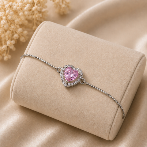 Pink Zirconia Heart Bracelet