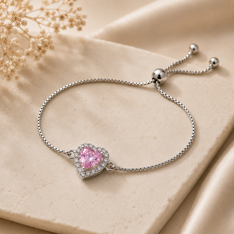 Pink Zirconia Heart Bracelet