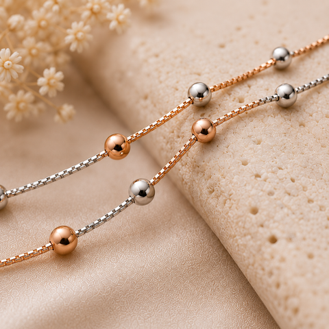 Shimmering Beaded Box Chain Dual Tone Anklet