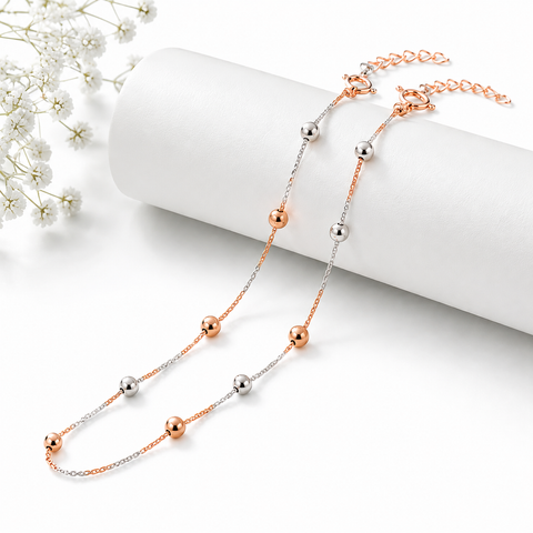 Shimmering Beaded Box Chain Dual Tone Anklet