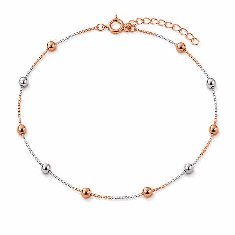 Shimmering Beaded Box Chain Dual Tone Anklet