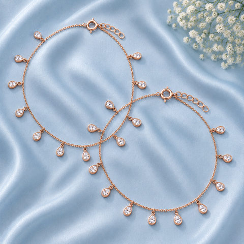 Satiny Tear Drop CZ Rosegold Anklet