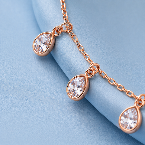 Satiny Tear Drop CZ Rosegold Anklet