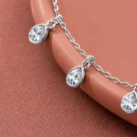 Satiny Tear Drop CZ Anklet