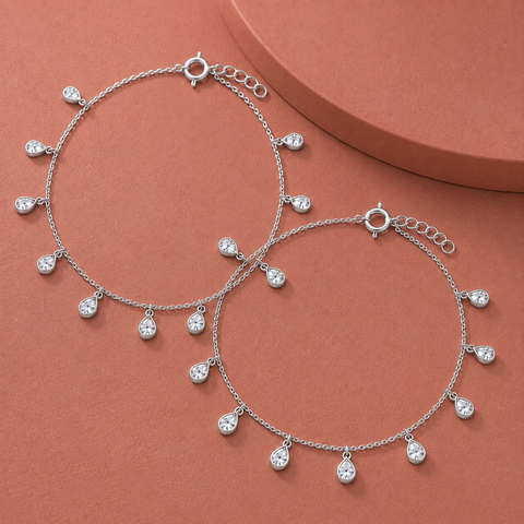 Satiny Tear Drop CZ Anklet