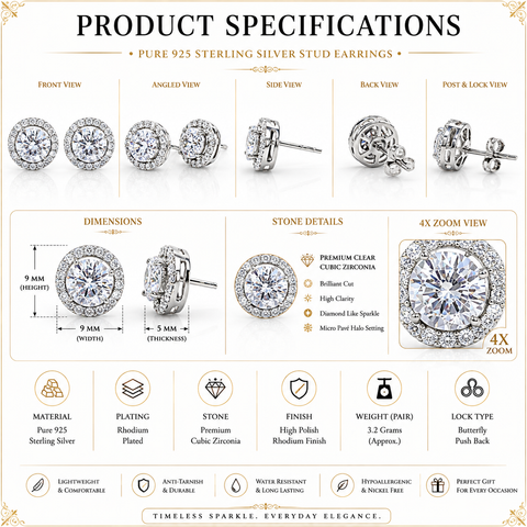 Single Halo Round Earings.