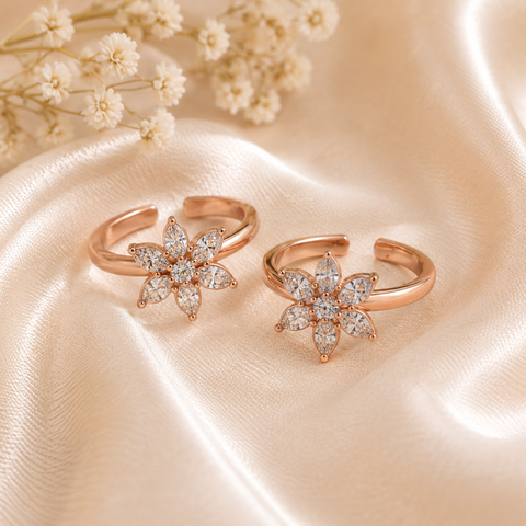 Pleasing Floral Rose Gold Toe Ring