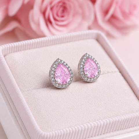 Tear Drop Light Pink Zirconia Earings