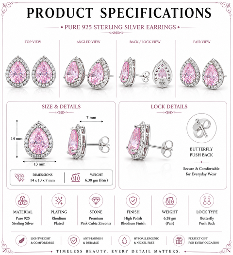 Tear Drop Light Pink Zirconia Earings