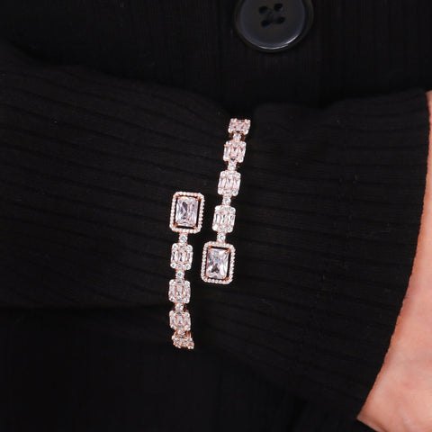 Dual Square Solitaire Rose Gold Kada Bracelet. - KORE JEWELS 