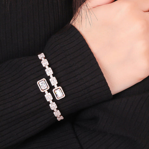 Dual Square Solitaire Rose Gold Kada Bracelet. - KORE JEWELS 