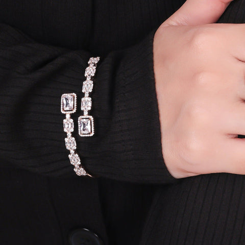 Dual Square Solitaire Rose Gold Kada Bracelet. - KORE JEWELS 