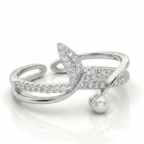 Dainty Leafy Love CZ Ring.