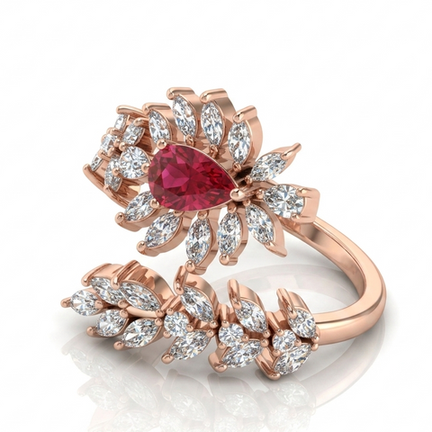 Dazzling Leaf Ruby Rosegold Ring.