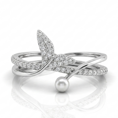 Dainty Leafy Love CZ Ring.