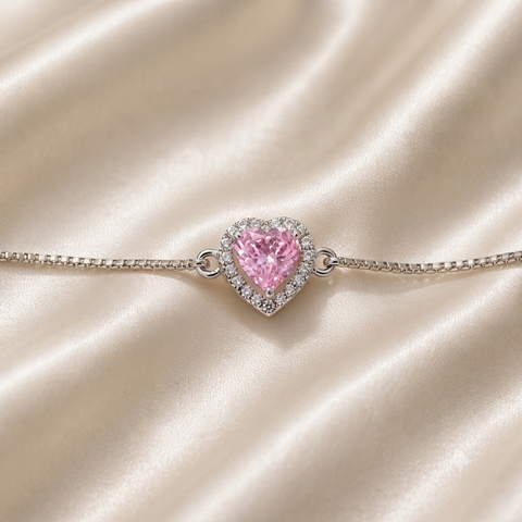 Pink Zirconia Heart Bracelet
