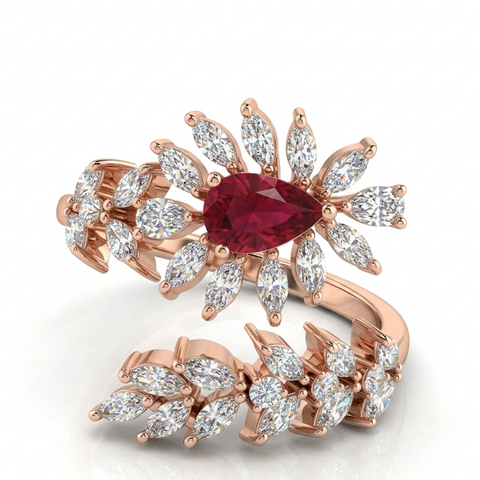 Dazzling Leaf Ruby Rosegold Ring.