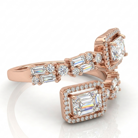 Dual Square Solitaire Rose Gold Ring.
