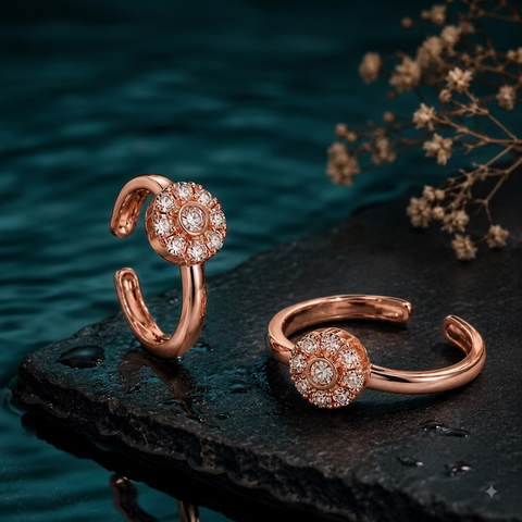 Charming Rose Cut Rose Gold Toe Ring