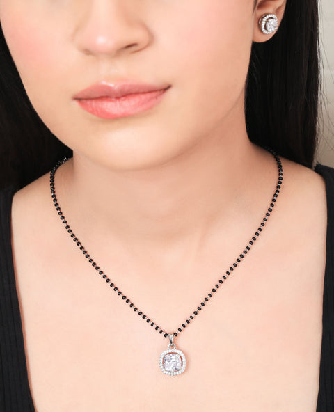 Halo Squircle Earrings & Mangalsutra Set. - KORE JEWELS 