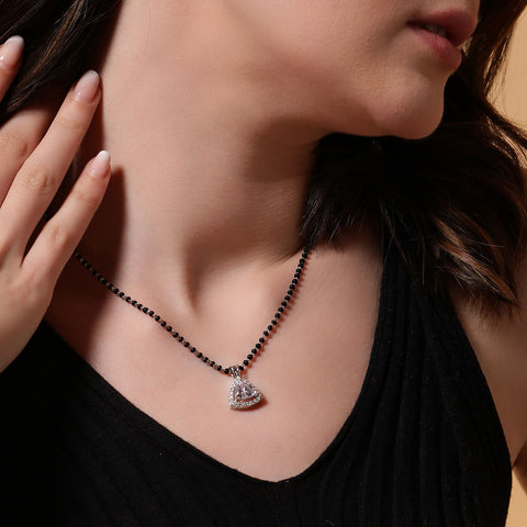 Halo Triangle Earrings & Mangalsutra Set. - KORE JEWELS 