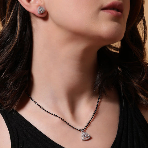Halo Triangle Earrings & Mangalsutra Set. - KORE JEWELS 