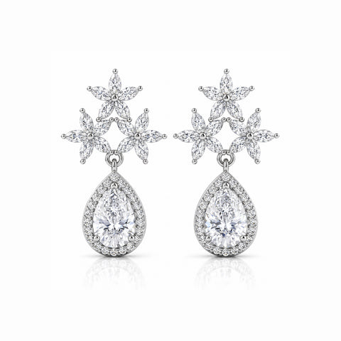 Floral Tear-Drop CZ Earrings