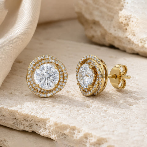 Helical Gem Gold Earrings