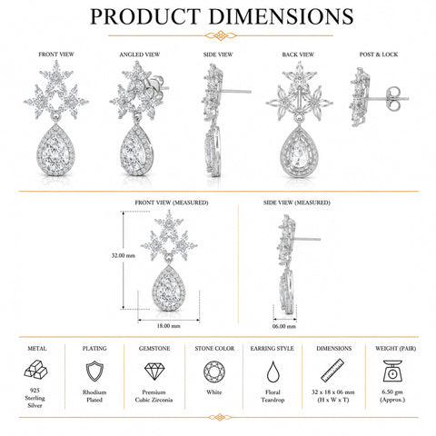 Floral Tear-Drop CZ Earrings