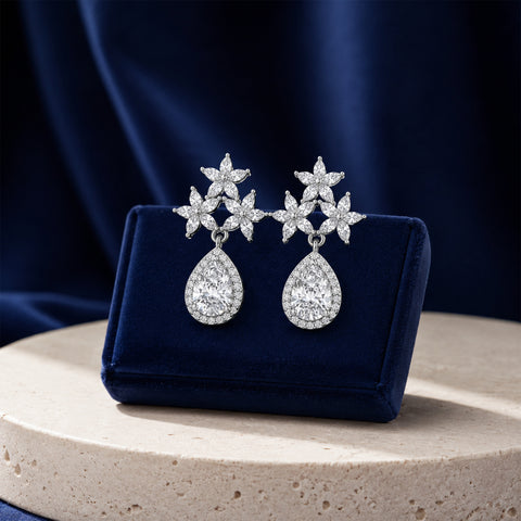 Floral Tear-Drop CZ Earrings
