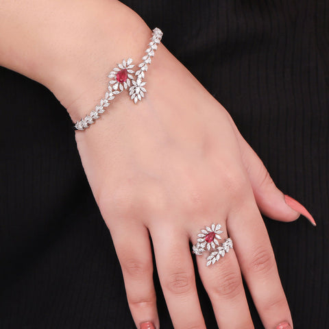 Leafy Ruby Ring and Kada Bracelet. - KORE JEWELS 