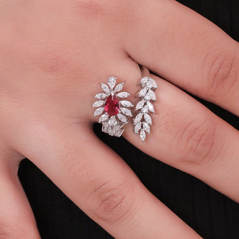 Leafy Ruby Ring and Kada Bracelet. - KORE JEWELS 