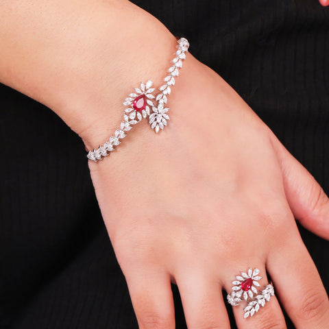 Leafy Ruby Ring and Kada Bracelet. - KORE JEWELS 