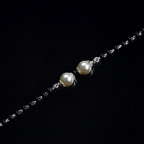 Pearl and Black Beads Silver Bracelet - KORE JEWELS 
